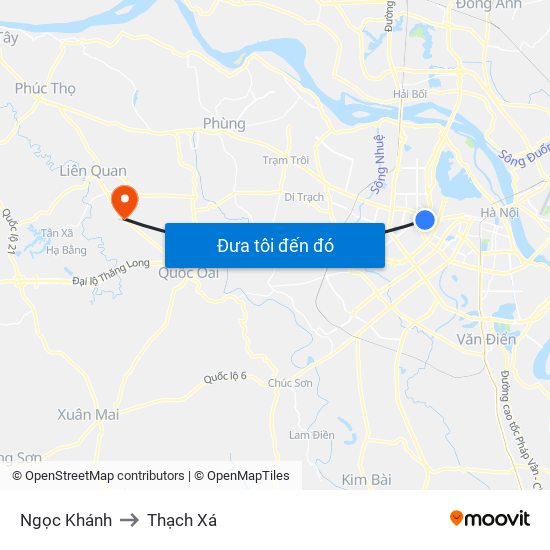Ngọc Khánh to Thạch Xá map