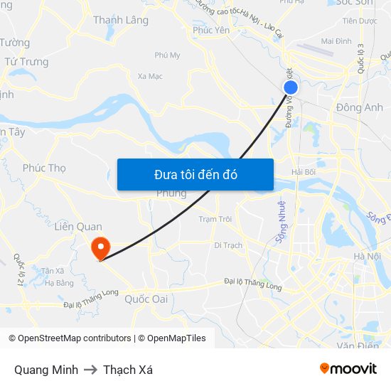Quang Minh to Thạch Xá map