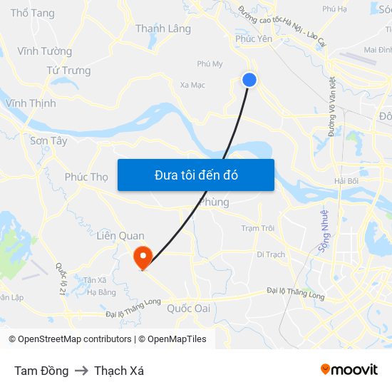 Tam Đồng to Thạch Xá map
