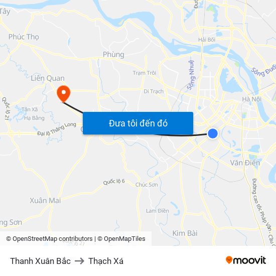 Thanh Xuân Bắc to Thạch Xá map