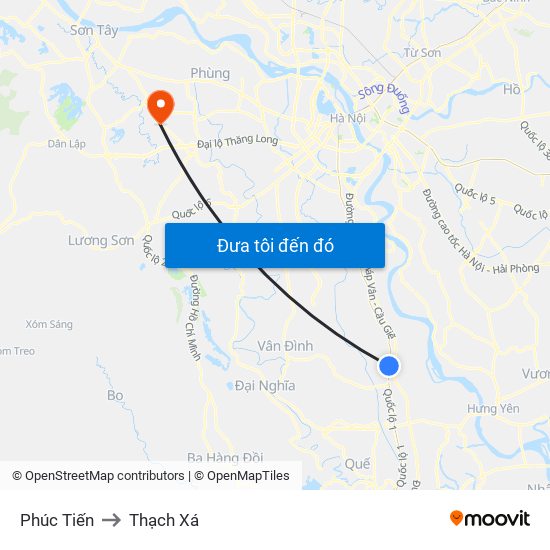 Phúc Tiến to Thạch Xá map