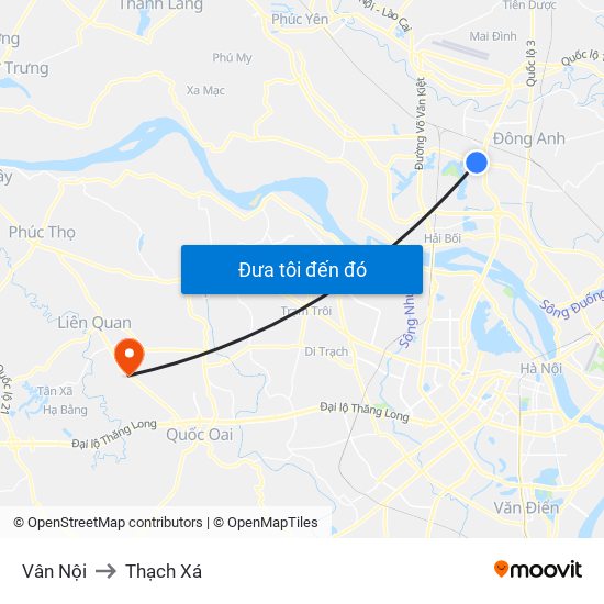 Vân Nội to Thạch Xá map