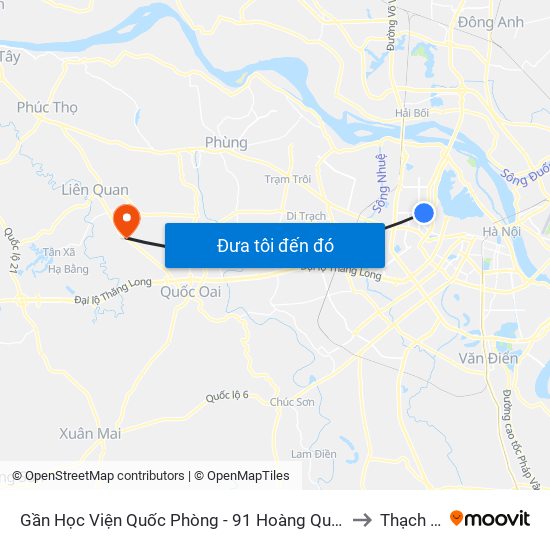 Gần Học Viện Quốc Phòng - 91 Hoàng Quốc Việt to Thạch Xá map