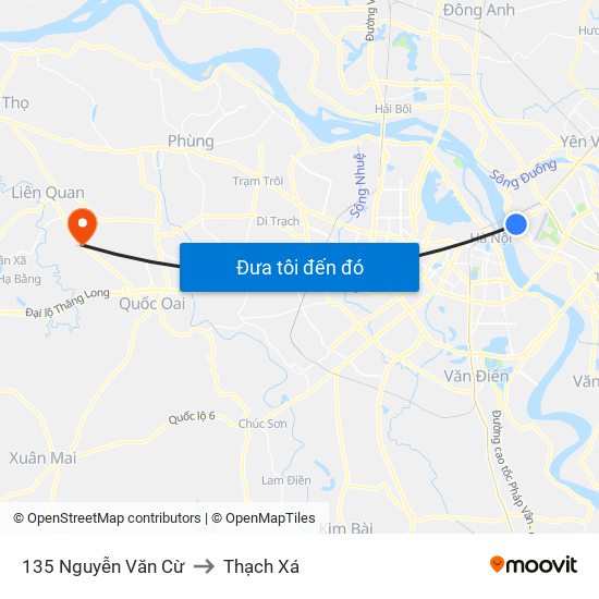 135 Nguyễn Văn Cừ to Thạch Xá map