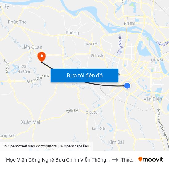 Học Viện Công Nghệ Bưu Chính Viễn Thông - Trần Phú (Hà Đông) to Thạch Xá map