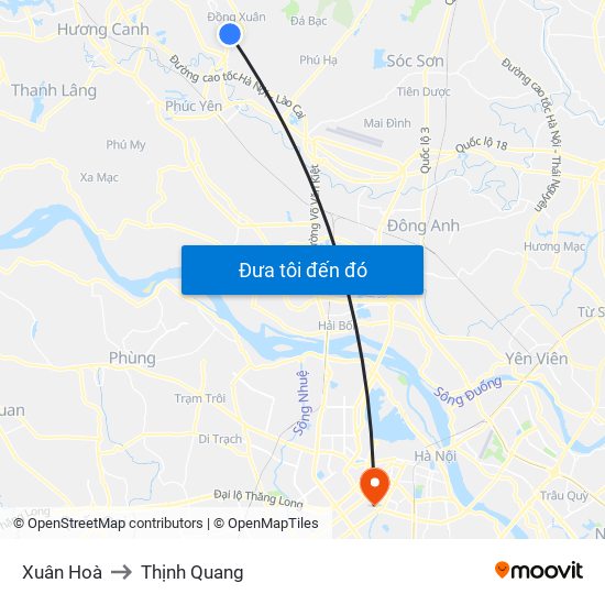 Xuân Hoà to Thịnh Quang map