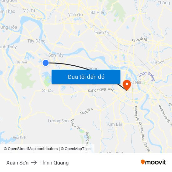 Xuân Sơn to Thịnh Quang map