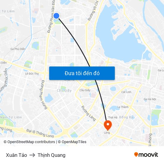 Xuân Tảo to Thịnh Quang map