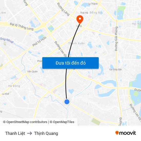 Thanh Liệt to Thịnh Quang map
