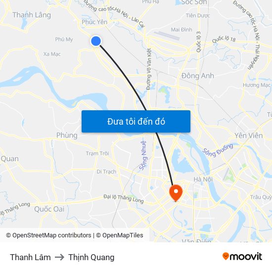 Thanh Lâm to Thịnh Quang map