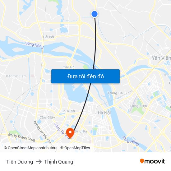 Tiên Dương to Thịnh Quang map