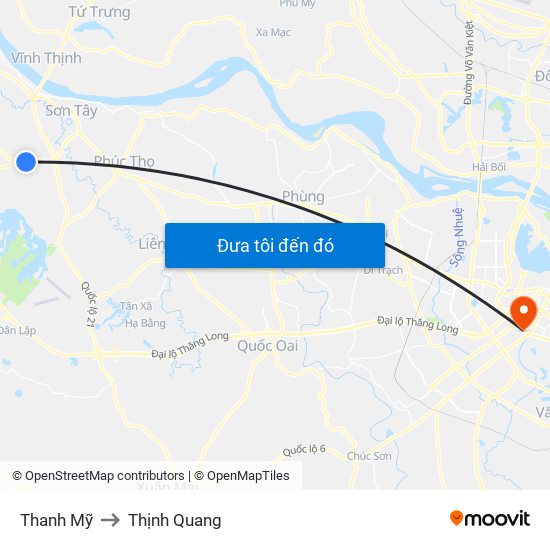 Thanh Mỹ to Thịnh Quang map