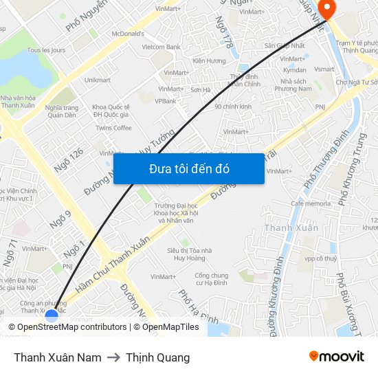 Thanh Xuân Nam to Thịnh Quang map