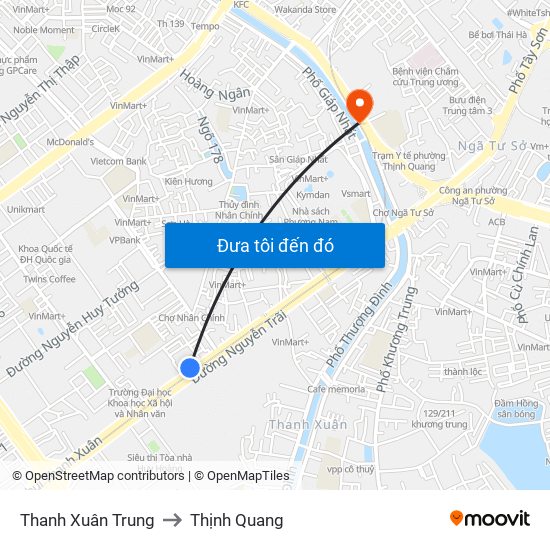 Thanh Xuân Trung to Thịnh Quang map