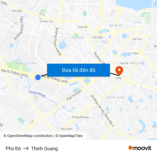 Phú Đô to Thịnh Quang map