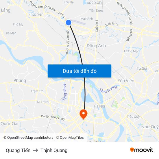 Quang Tiến to Thịnh Quang map