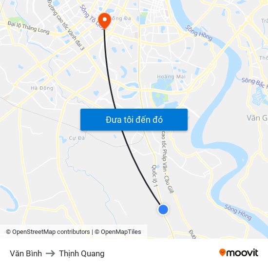 Văn Bình to Thịnh Quang map