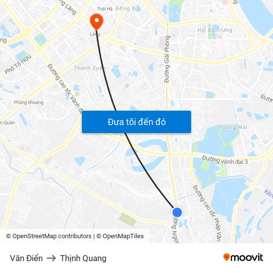 Văn Điển to Thịnh Quang map