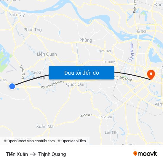 Tiến Xuân to Thịnh Quang map