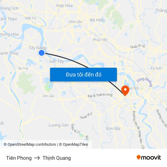Tiên Phong to Thịnh Quang map