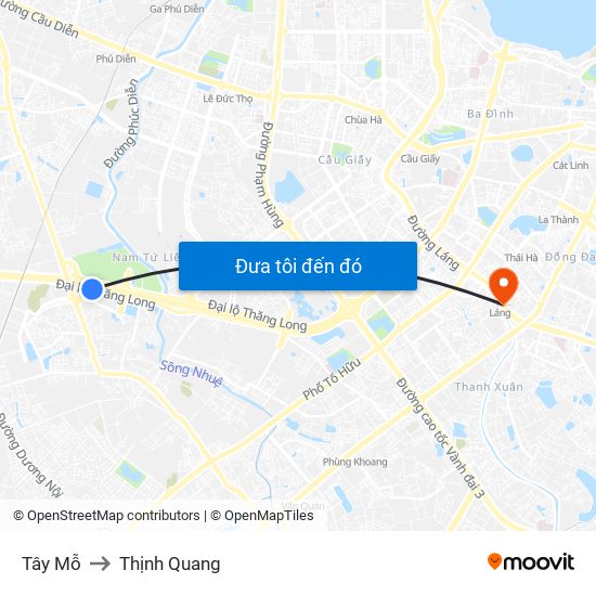 Tây Mỗ to Thịnh Quang map