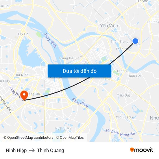 Ninh Hiệp to Thịnh Quang map