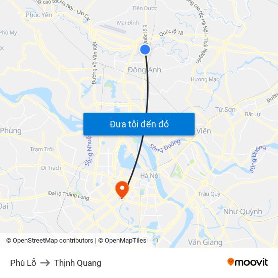 Phù Lỗ to Thịnh Quang map