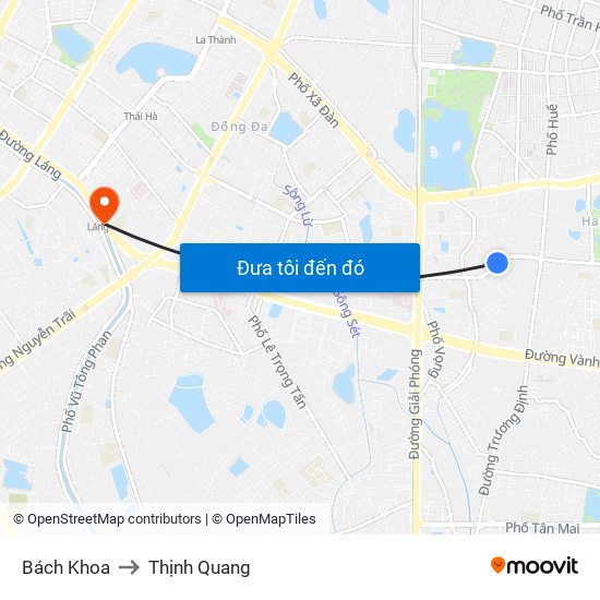 Bách Khoa to Thịnh Quang map