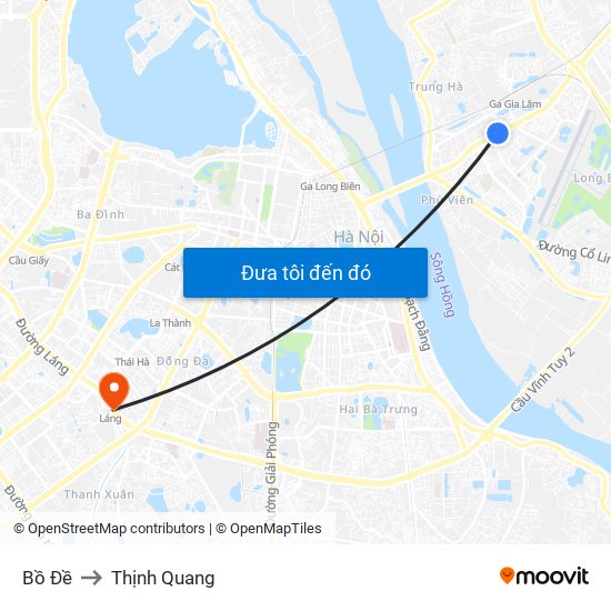 Bồ Đề to Thịnh Quang map