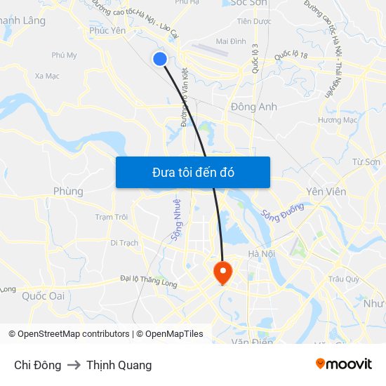 Chi Đông to Thịnh Quang map