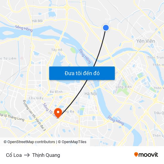 Cổ Loa to Thịnh Quang map