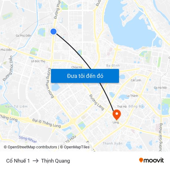 Cổ Nhuế 1 to Thịnh Quang map