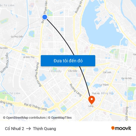 Cổ Nhuế 2 to Thịnh Quang map