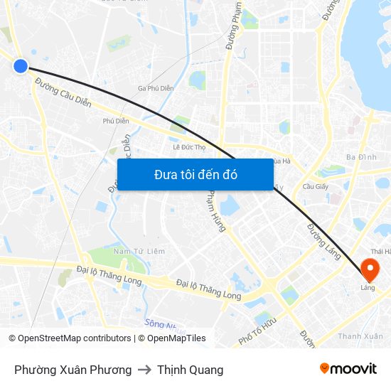 Phường Xuân Phương to Thịnh Quang map