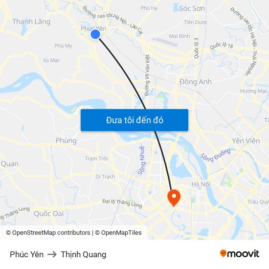 Phúc Yên to Thịnh Quang map