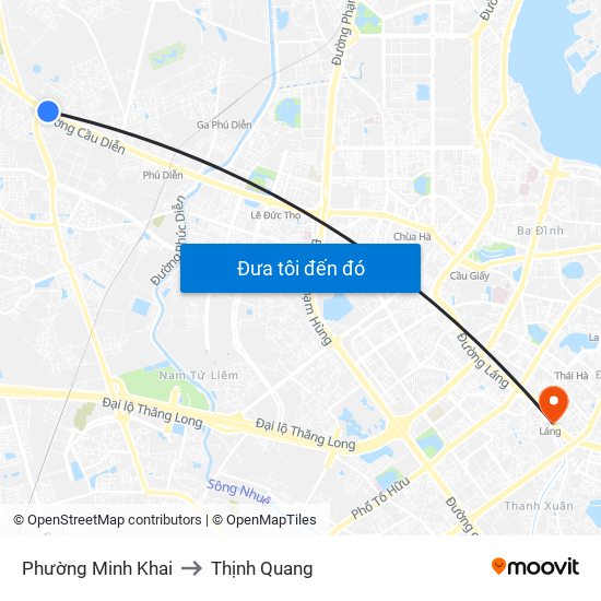 Phường Minh Khai to Thịnh Quang map