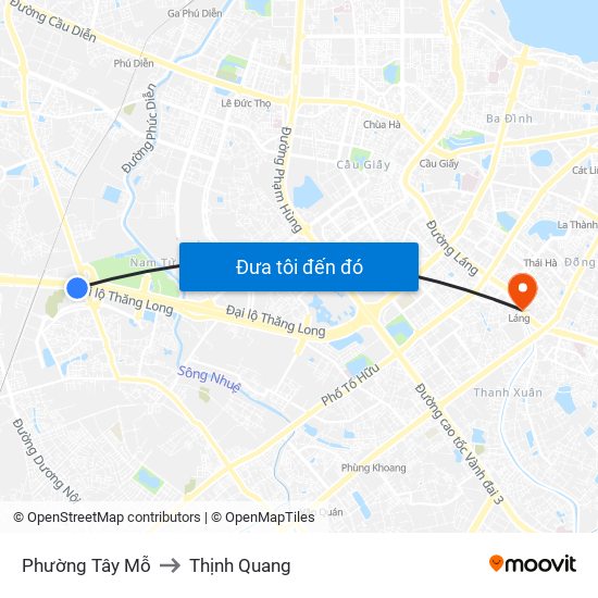 Phường Tây Mỗ to Thịnh Quang map