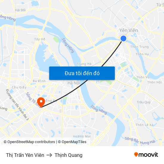 Thị Trấn Yên Viên to Thịnh Quang map