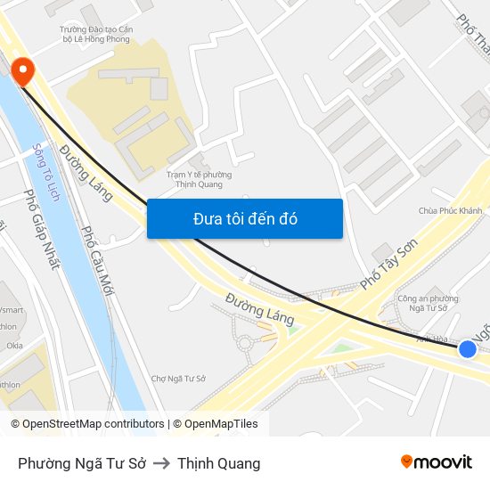 Phường Ngã Tư Sở to Thịnh Quang map