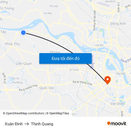 Xuân Đình to Thịnh Quang map