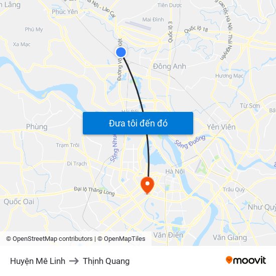Huyện Mê Linh to Thịnh Quang map