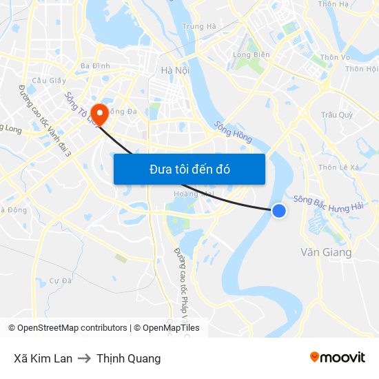 Xã Kim Lan to Thịnh Quang map