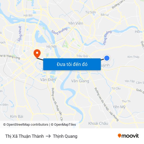 Thị Xã Thuận Thành to Thịnh Quang map