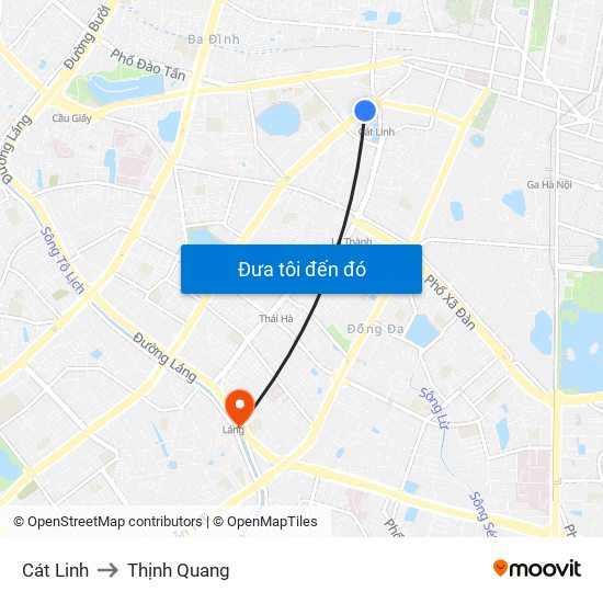Cát Linh to Thịnh Quang map