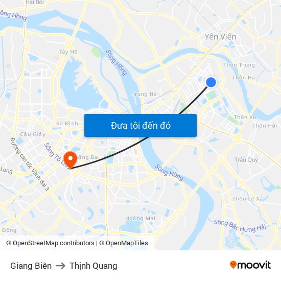 Giang Biên to Thịnh Quang map