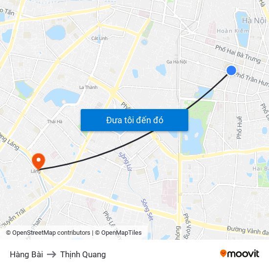 Hàng Bài to Thịnh Quang map