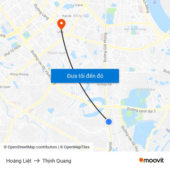 Hoàng Liệt to Thịnh Quang map