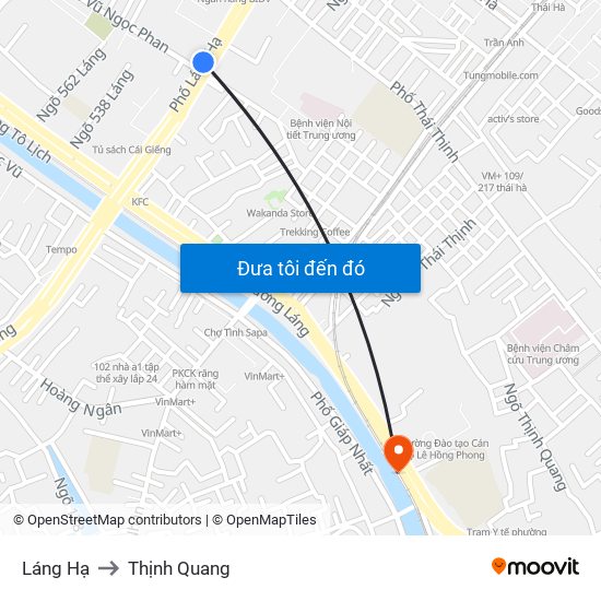 Láng Hạ to Thịnh Quang map