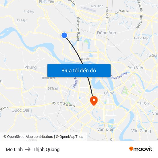 Mê Linh to Thịnh Quang map