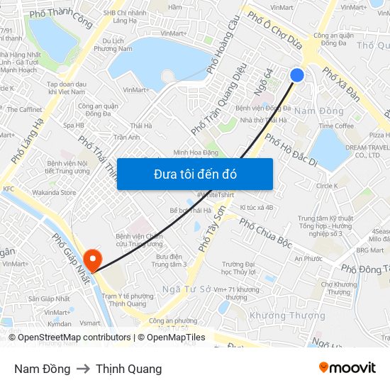 Nam Đồng to Thịnh Quang map